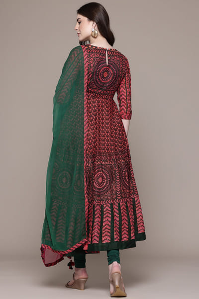 Ritu Kumar Pink-green printed and embroidered kurta set RITUMAY26D245538