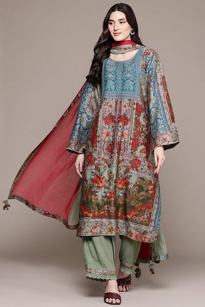 Blue floral printed kurta set