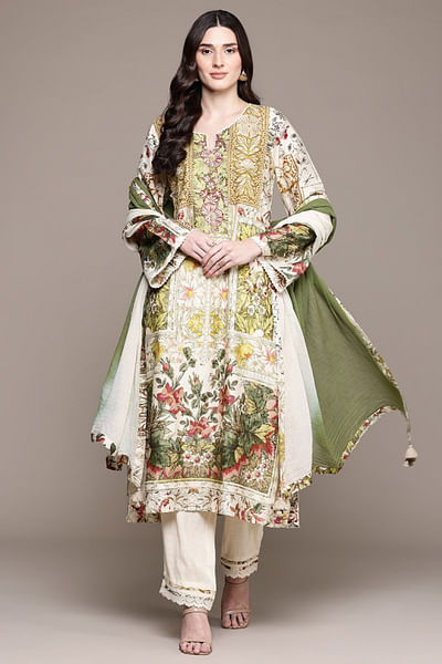 Off-white floral printed kurta set
