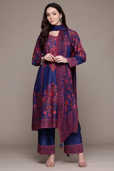 Blue floral printed kurta set