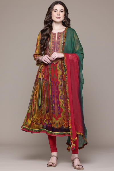 Multicolour paisley printed anarkali set