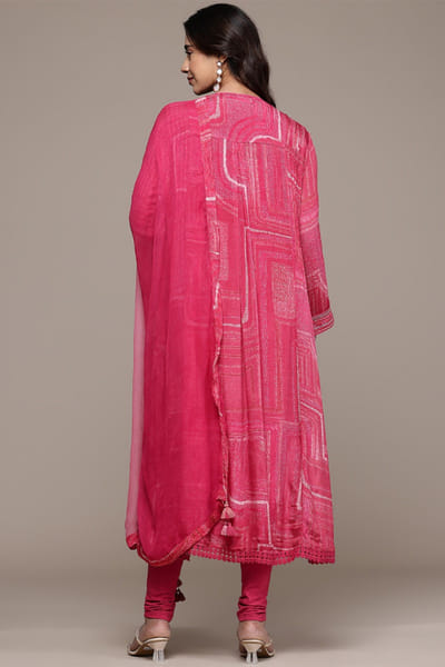 Ritu Kumar Pink textured pattern embroidered anarkali set RITUJUN26D347306