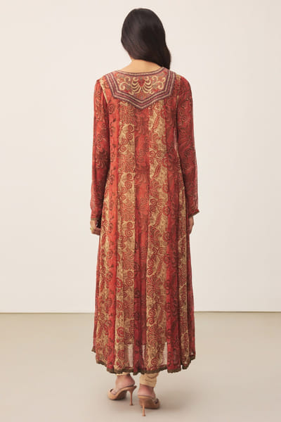 Ritu Kumar Rust and beige art-deco print kurta set RITUJUN26D347315