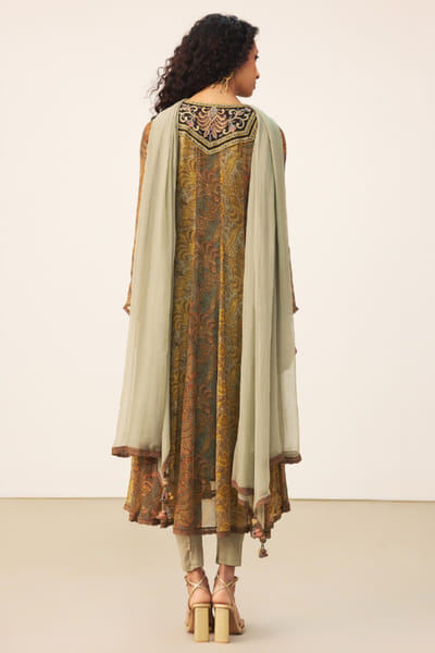 Ritu Kumar Yellow art-deco print embroidered kurta set RITUJUN26D347314