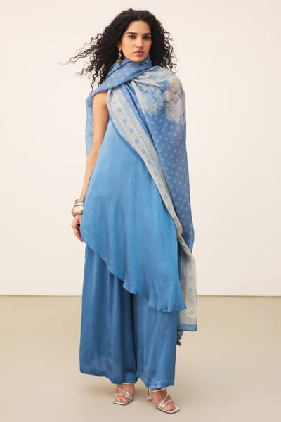 Ritu Kumar Blue asymmetric satin kurta set RITUJUN26D347325