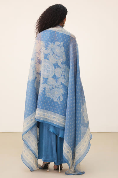 Ritu Kumar Blue asymmetric satin kurta set RITUJUN26D347325