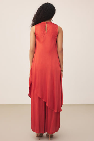 Ritu Kumar Rust asymmetric satin kurta set RITUJUN26D347326