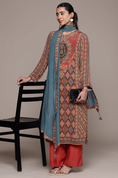 Ritu Kumar Rust geometric print kurta set RITUJUN26D347293