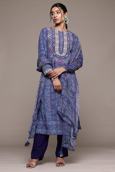 Blue geometric printed kurta set
