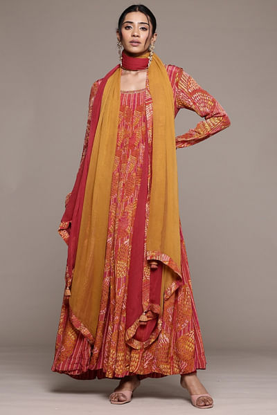 Rust printed kurta set