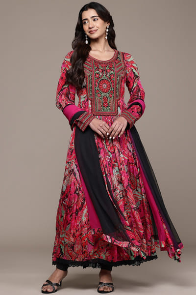 Ritu Kumar Pink abstract print embroidered anarkali set RITUJUN26D347301