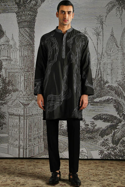 Asuka Couture Black onyx abstract textured kurta set ASUKMAY26D245040