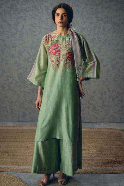Paulmi & Harsh Sky blue floral print embroidered kurta set PAULMAY26D343707
