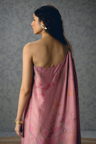 Paulmi & Harsh Pink floral printed one-shoulder dress PAULAPR26D243135
