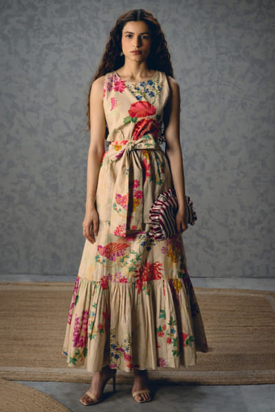 Off white floral printed maxi dress