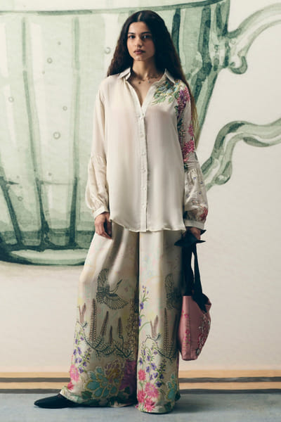 Paulmi & Harsh Ivory satin printed co-ord set PAULMAY26D143973