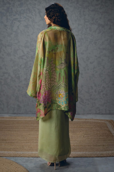 Paulmi & Harsh Green floral print embroidered jacket set PAULMAY26D343708