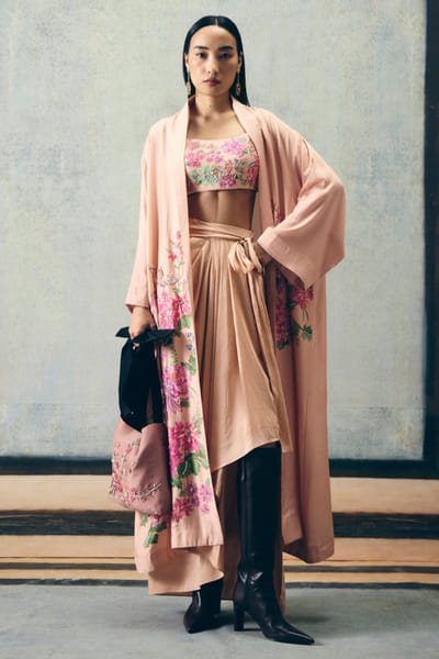 Paulmi & Harsh Pink floral print embroidered jacket set PAULAPR26D243130