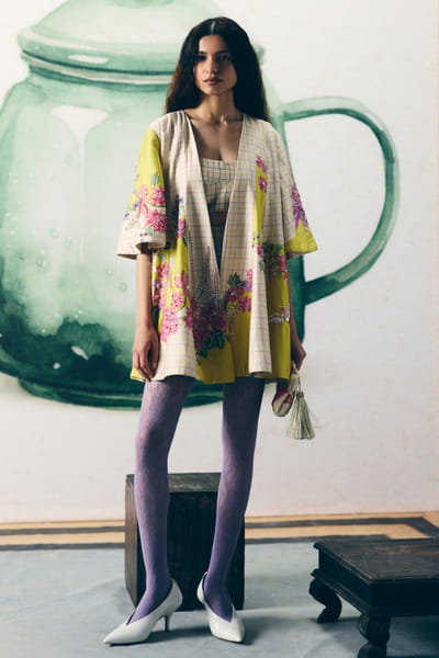 Ivory printed jacket skorts set