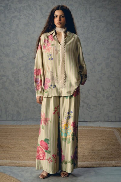 Paulmi & Harsh Pista green floral printed co-ord set PAULAPR26D243145