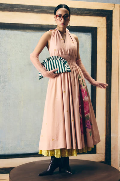 Paulmi & Harsh Pink floral printed and smocked dress PAULAPR26D243131