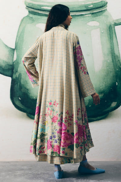 Paulmi & Harsh Ivory print embroidered jacket dress set PAULAPR26D142609