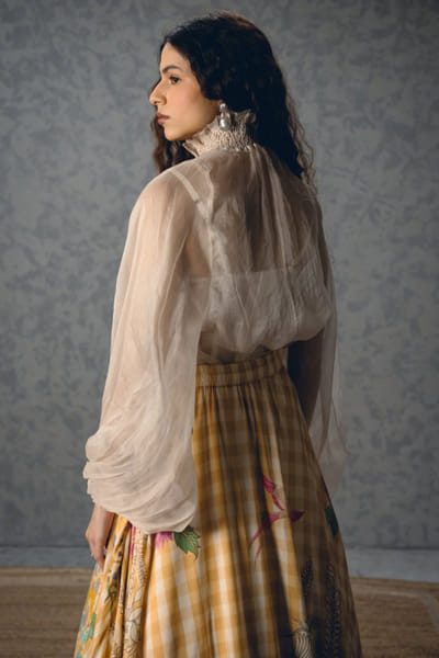 Paulmi & Harsh Ivory and yellow floral printed skirt set PAULAPR26D142612