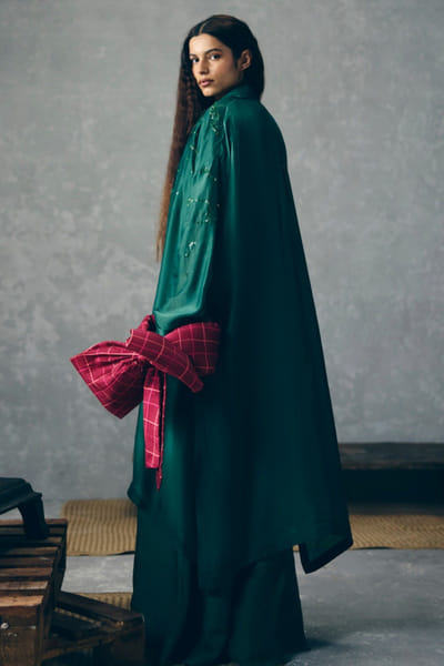 Paulmi & Harsh Green embroidered jacket and jumpsuit set PAULMAY26D343713