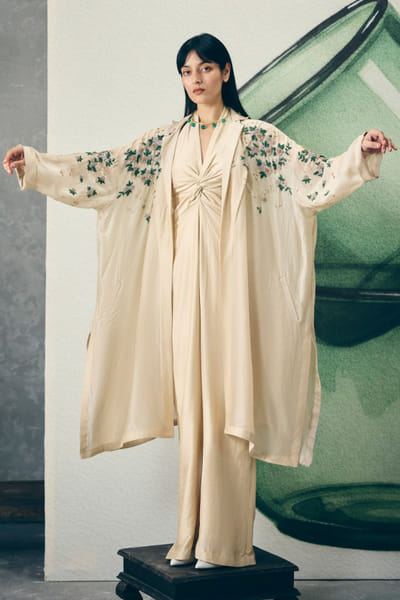 Ivory embroidered jacket jumpsuit