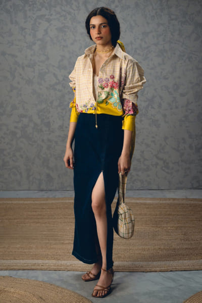 Ivory and yellow floral printed shirt