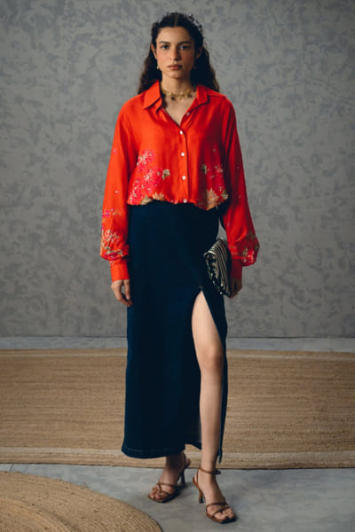 Paulmi & Harsh Orange floral printed shirt PAULAPR26D243143