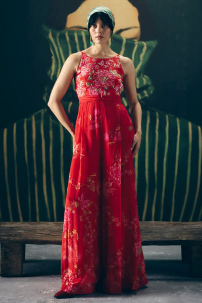 Paulmi & Harsh Red floral printed jumpsuit PAULAPR26D243141