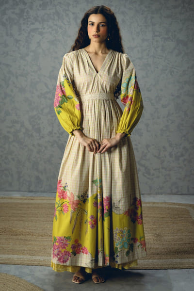 Ivory floral printed poplin dress