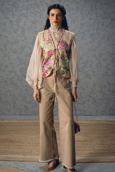 Ivory floral printed vest jacket