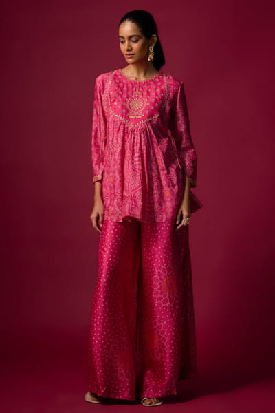Shraddha Rambhia Pink embroidered bandhani print palazzo set SHRAMAY26D244864