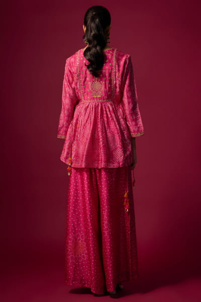 Shraddha Rambhia Pink embroidered bandhani print palazzo set SHRAMAY26D244864