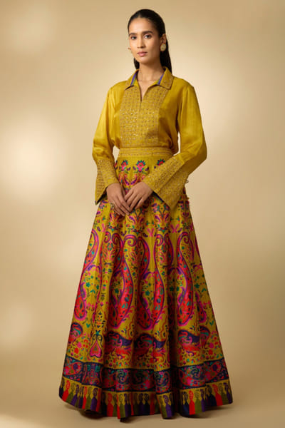 Shraddha Rambhia Mustard paisley print skirt set SHRAMAY26D244866