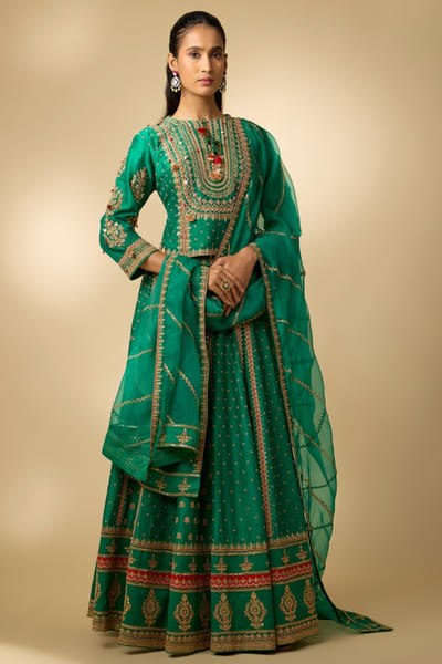 Shraddha Rambia Bottle green hand embellished lehenga set SHRAMAY26D144592
