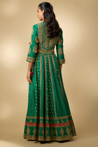 Shraddha Rambia Bottle green hand embellished lehenga set SHRAMAY26D144592