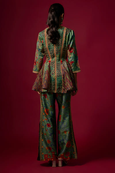Shraddha Rambia Green embroidered butti-floral print pant set SHRAMAY26D144596