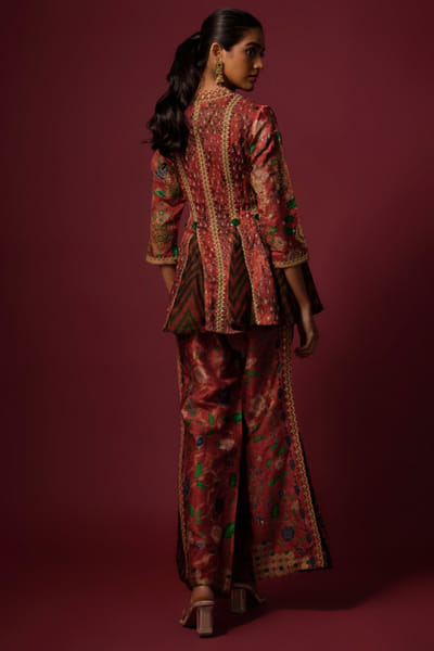 Shraddha Rambia Red embroidered printed peplum top-pant set SHRAMAY26D144595