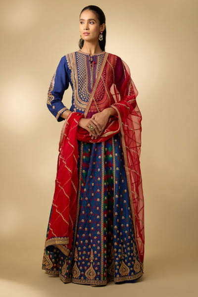 Shraddha Rambia Blue embroidered patola print lehenga set SHRAMAY26D144604