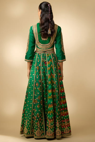 Shraddha Rambia Green embroidered patola print lehenga set SHRAMAY26D144603