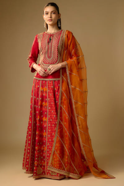 Shraddha Rambia Red embroidered patola print lehenga set SHRAMAY26D144601
