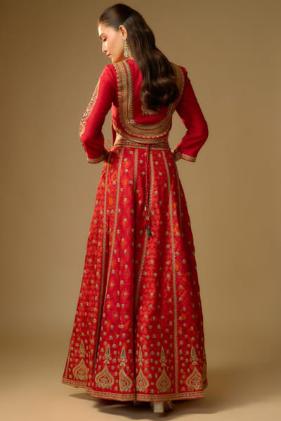 Shraddha Rambia Red embroidered patola print lehenga set SHRAMAY26D144601