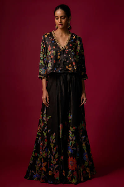 Shraddha Rambhia Black floral print embroidered lehenga set SHRAMAY26D244839