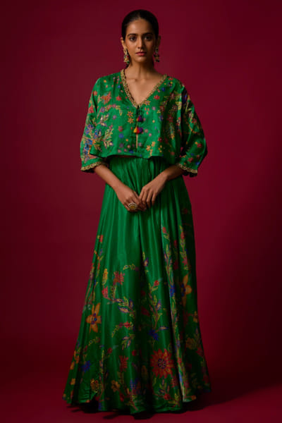Shraddha Rambhia Green floral print jacket and lehenga set SHRAMAY26D244840