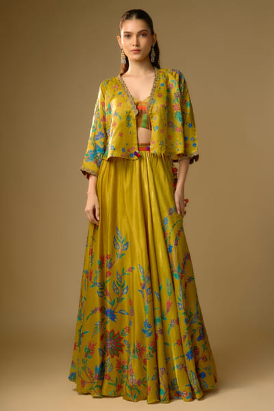 Shraddha Rambhia Mustard floral print jacket and lehenga set SHRAMAY26D244841