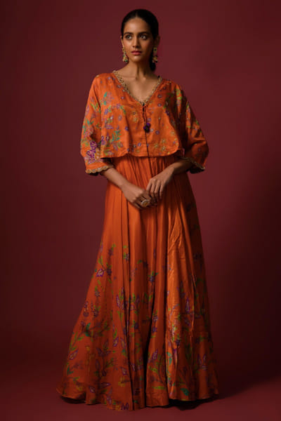 Shraddha Rambhia Orange floral print jacket and lehenga set SHRAMAY26D244843