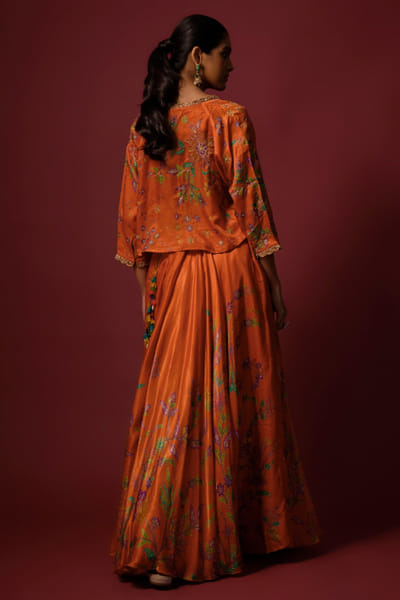 Shraddha Rambhia Orange floral print jacket and lehenga set SHRAMAY26D244843